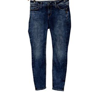 Silver Jeans Elyse Skinny W27 L29 (32 x 28) Mid Rise Dark Wash Stretch Denim